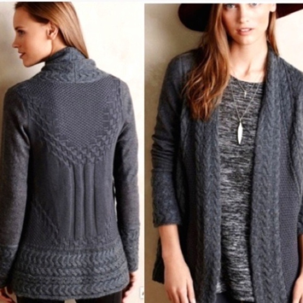 Anthro Knitted & Knotted Dark Grey Crocheted Cardigan